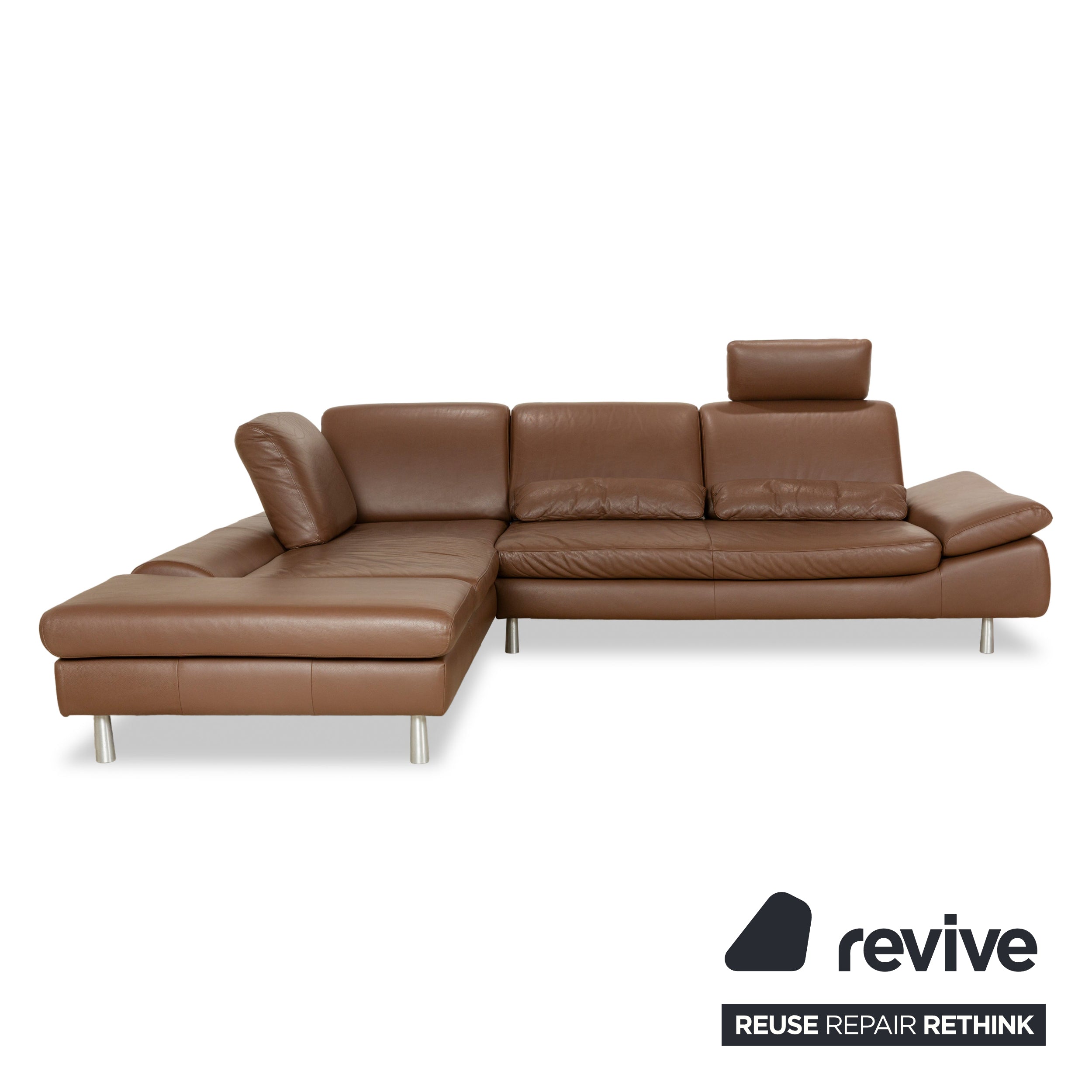 Willi Schillig Loop Leder Ecksofa Sofa Couch Braun Récamière Links manuelle Funktion