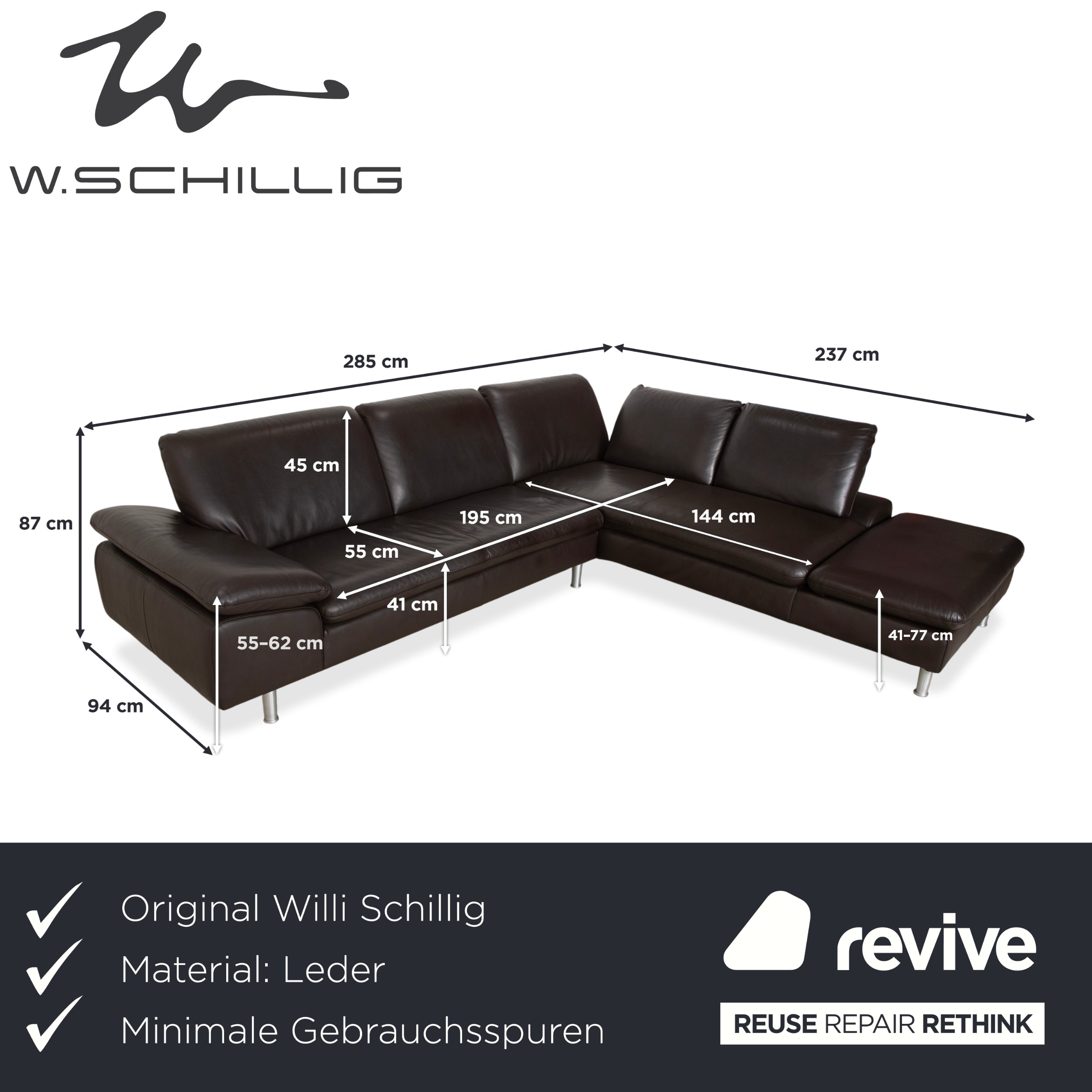 Willi Schillig Loop Leder Ecksofa Braun Espresso Sofa Couch manuelle Funktion