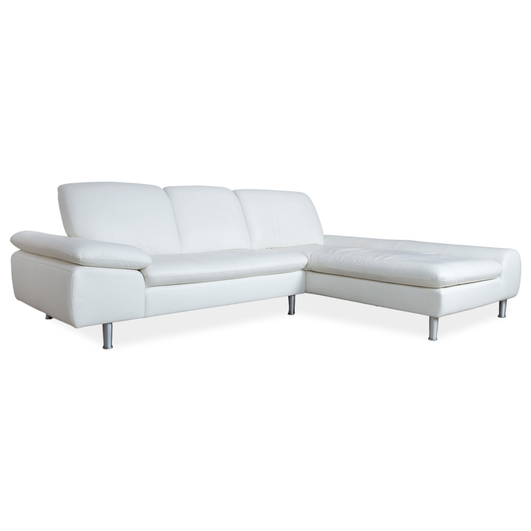 Canapé d'angle Willi Schillig en cuir bouclé blanc crème avec méridienne manuelle