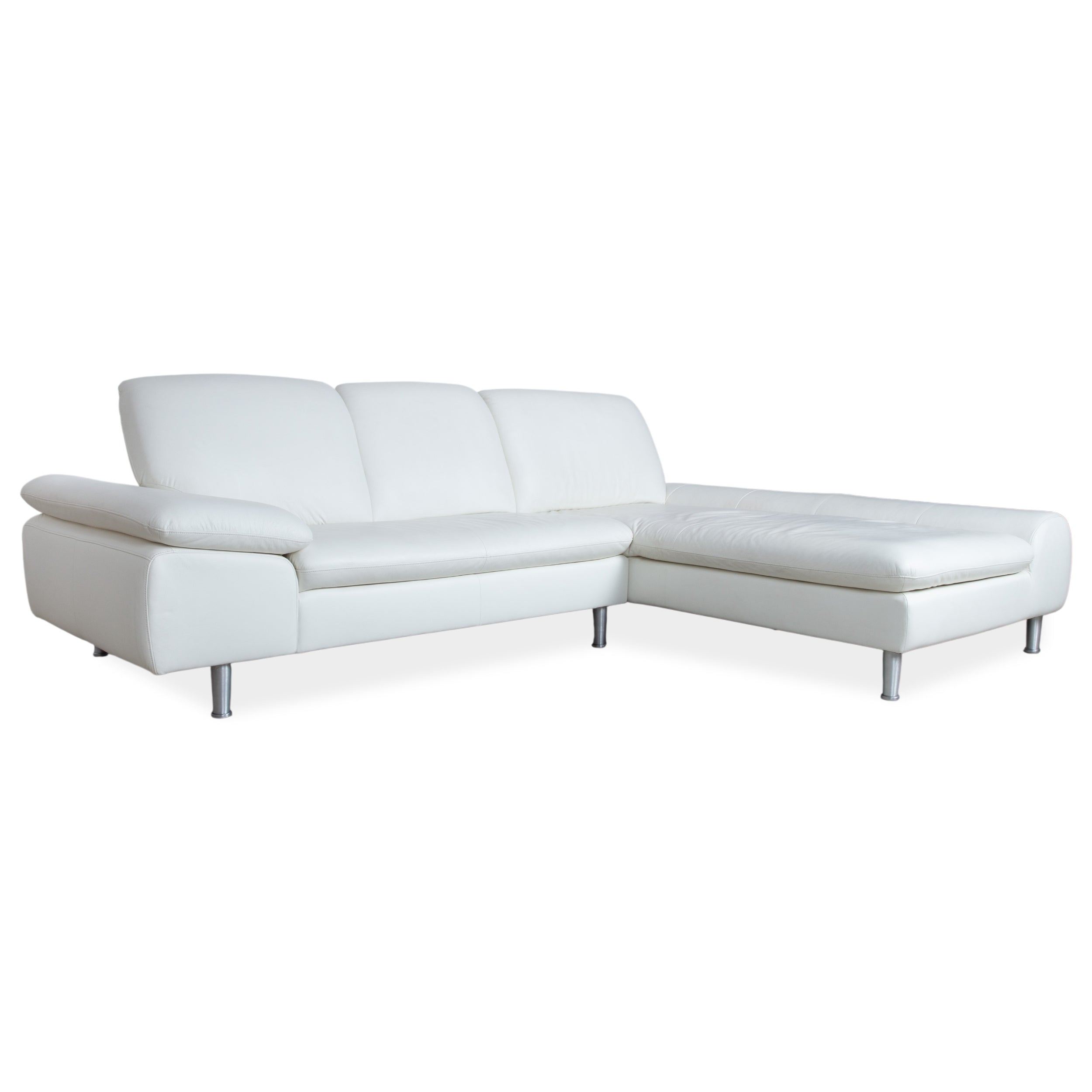 Canapé d'angle Willi Schillig en cuir bouclé blanc crème avec méridienne manuelle