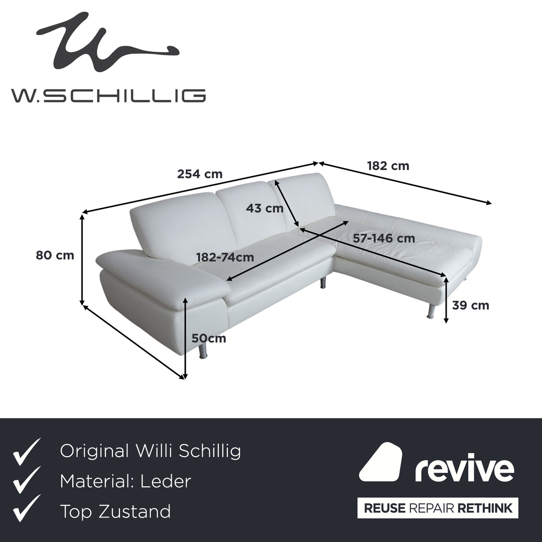 Willi Schillig Loop Leather Corner Sofa Cream White Manual Function Chaise Right Couch