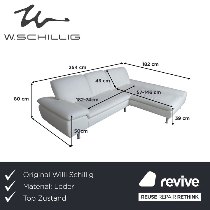 Willi Schillig Loop Leather Corner Sofa Cream White Manual Function Chaise Right Couch