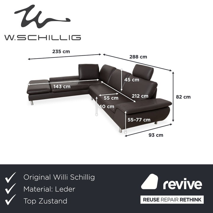 Willi Schillig Loop Leder Ecksofa Dunkelbraun manuelle Funktion Sofa Couch
