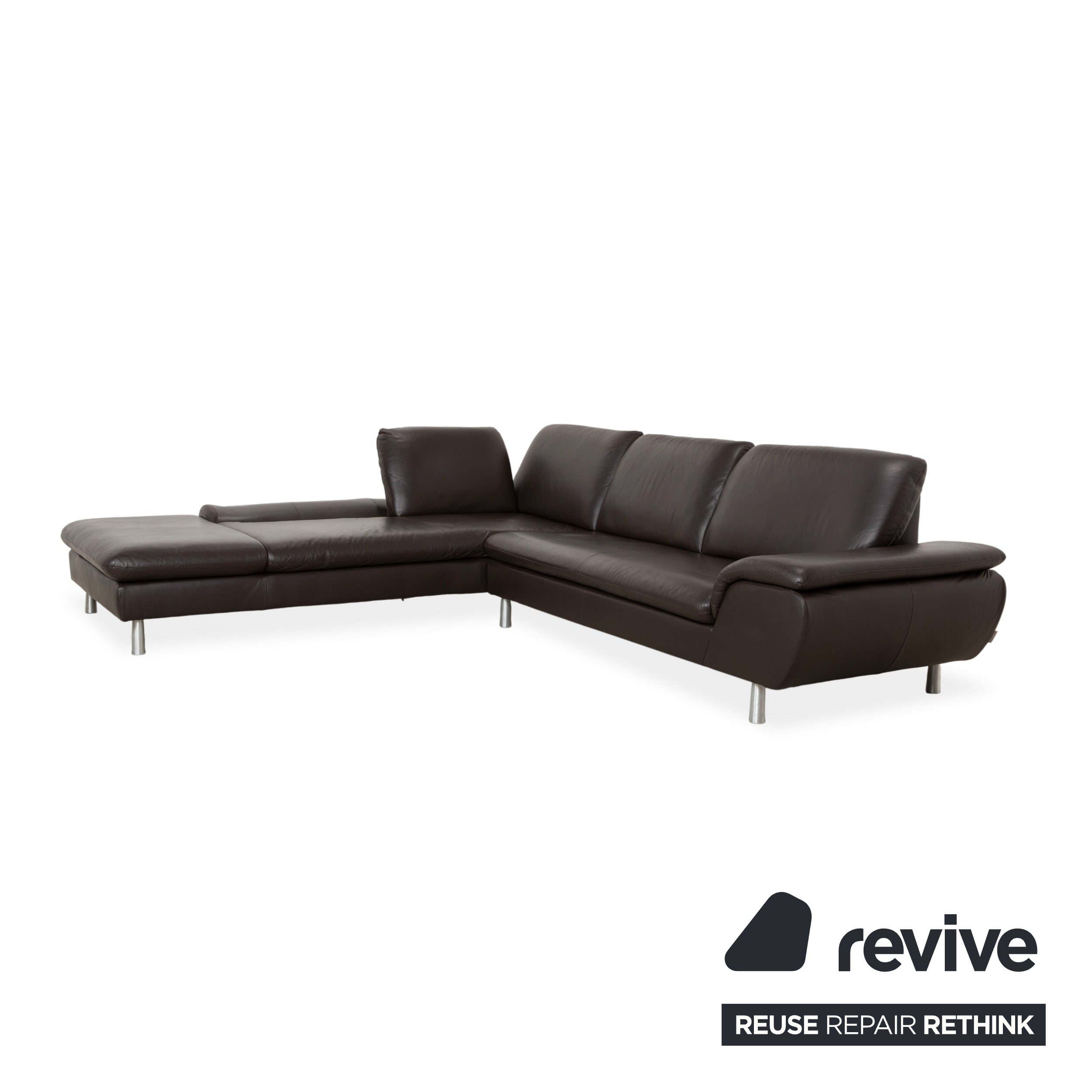 Willi Schillig Loop Canapé d'angle en cuir marron foncé avec fonction manuelle