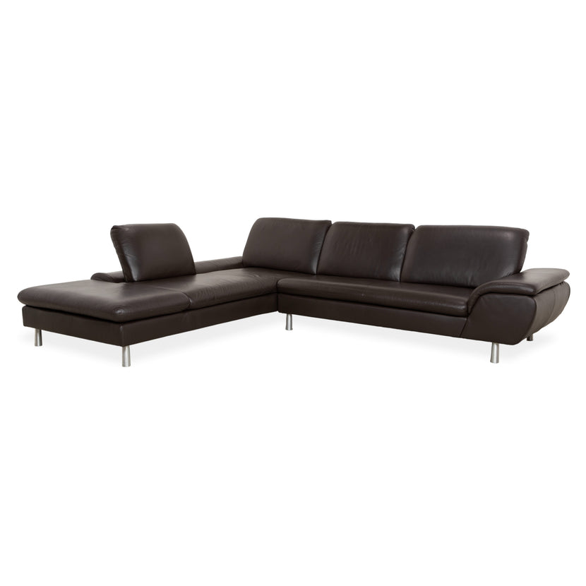 Willi Schillig Loop Canapé d'angle en cuir marron foncé avec fonction manuelle