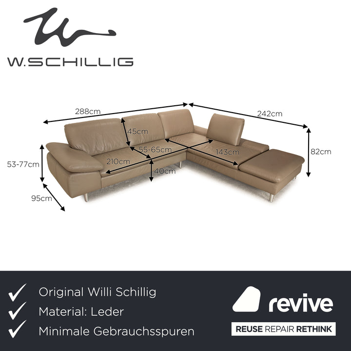 Willi Schillig Loop Leather Corner Sofa Gray Taupe Sofa Couch Recamiere Right manual function