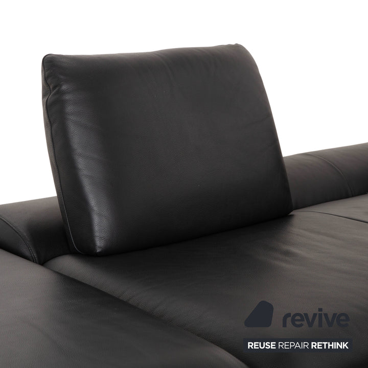 Canapé d'angle Willi Schillig en cuir bouclé avec pouf, noir/anthracite, canapé, fonction manuelle