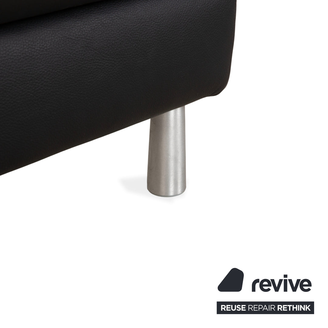 Canapé d'angle Willi Schillig en cuir bouclé avec pouf, noir/anthracite, canapé, fonction manuelle