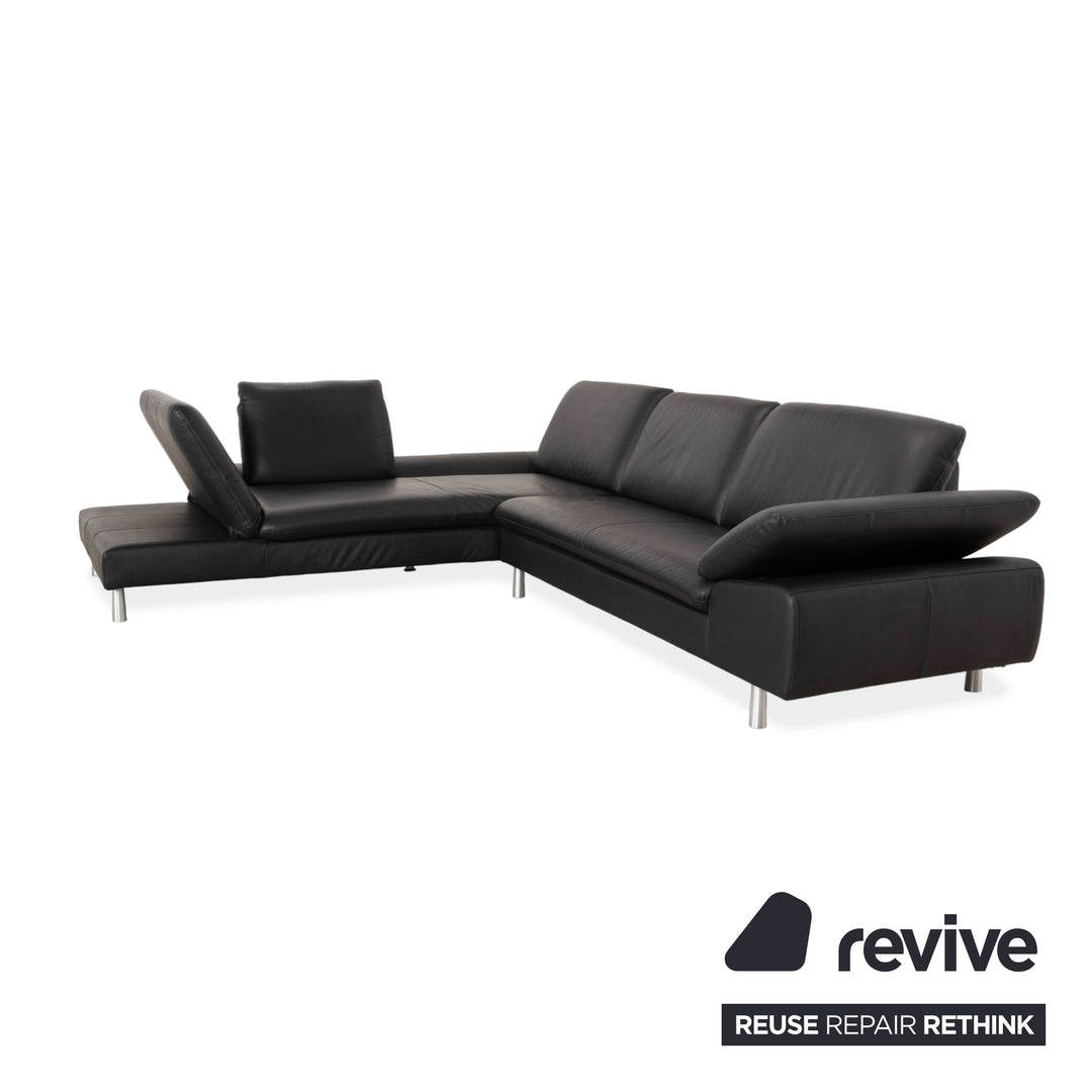 Canapé d'angle Willi Schillig en cuir bouclé avec pouf, noir/anthracite, canapé, fonction manuelle