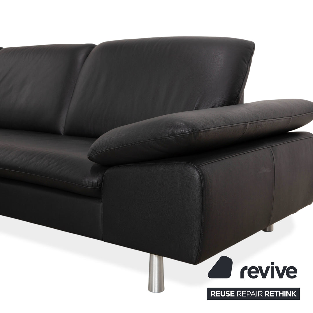 Canapé d'angle Willi Schillig en cuir bouclé avec pouf, noir/anthracite, canapé, fonction manuelle