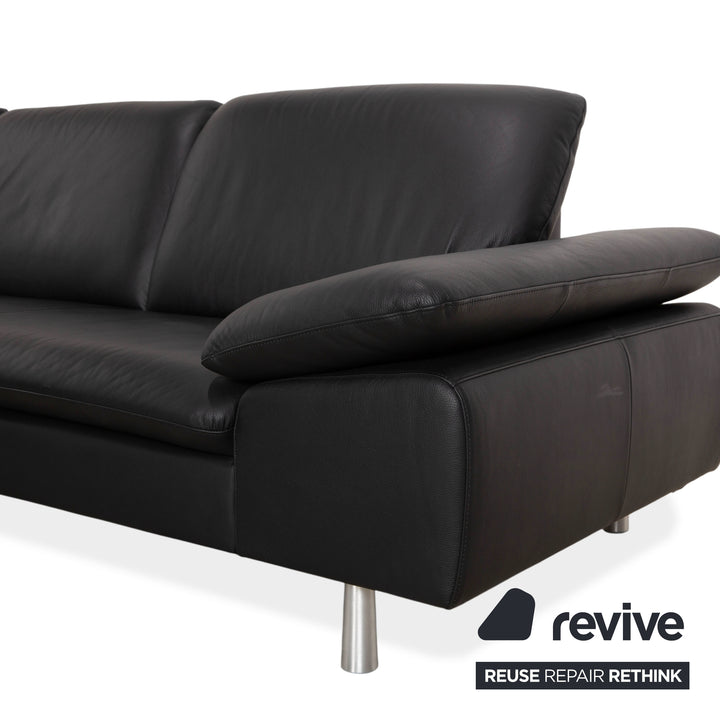 Canapé d'angle Willi Schillig en cuir bouclé avec pouf, noir/anthracite, canapé, fonction manuelle