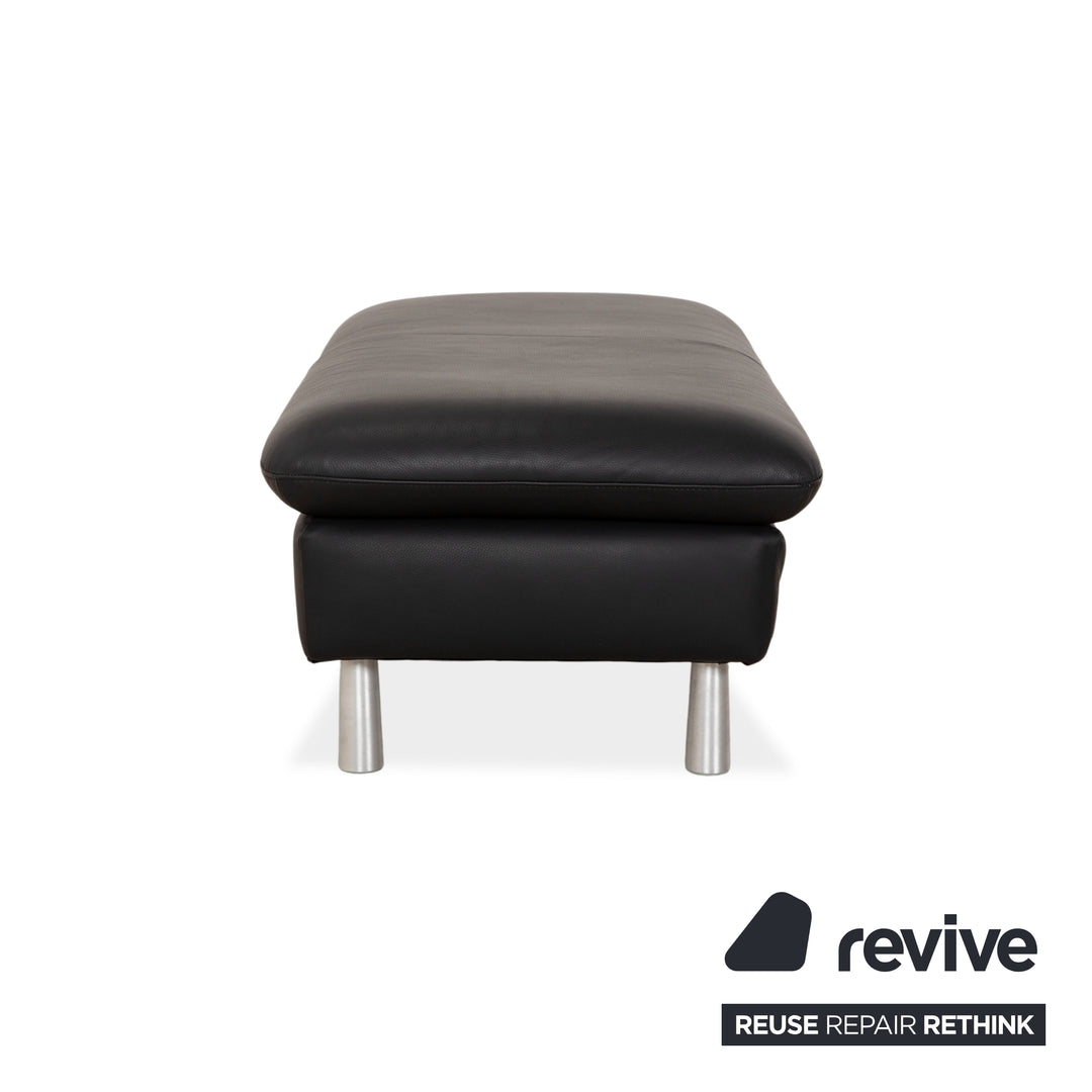 Canapé d'angle Willi Schillig en cuir bouclé avec pouf, noir/anthracite, canapé, fonction manuelle