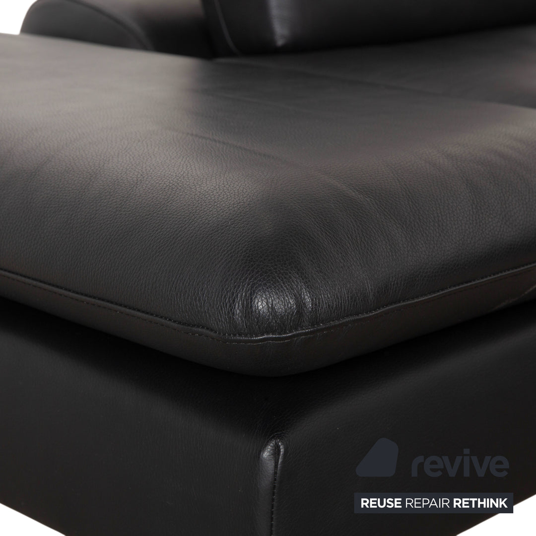 Canapé d'angle Willi Schillig en cuir bouclé avec pouf, noir/anthracite, canapé, fonction manuelle