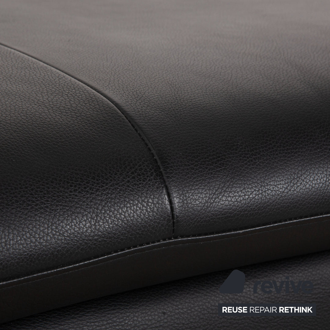 Canapé d'angle Willi Schillig en cuir bouclé avec pouf, noir/anthracite, canapé, fonction manuelle