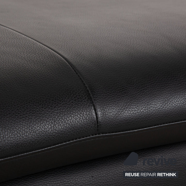 Canapé d'angle Willi Schillig en cuir bouclé avec pouf, noir/anthracite, canapé, fonction manuelle