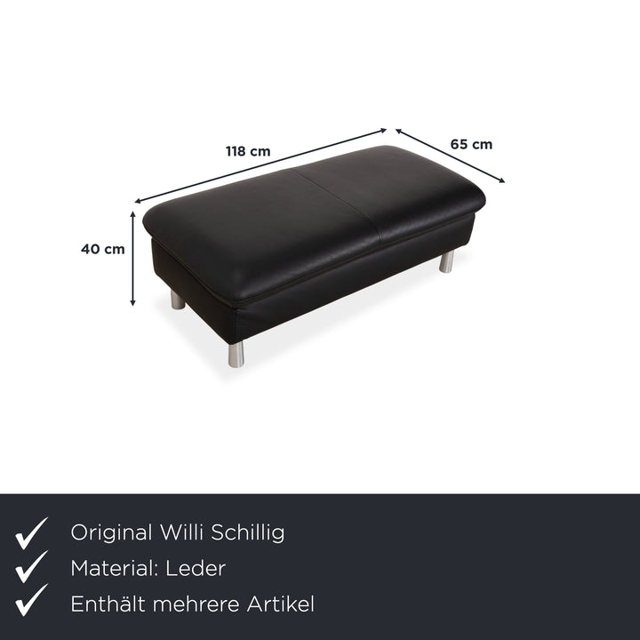 Canapé d'angle Willi Schillig en cuir bouclé avec pouf, noir/anthracite, canapé, fonction manuelle