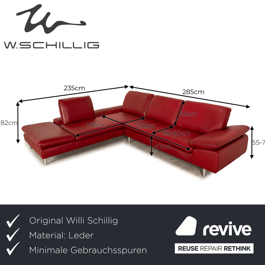 Willi Schillig Loop Leather Corner Sofa Red Manual Function Recamiere Left Sofa Couch