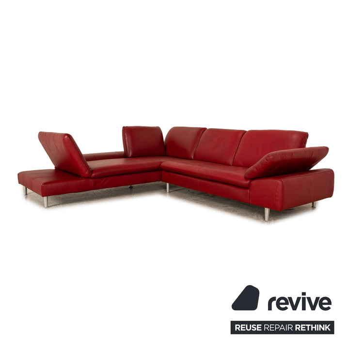 Willi Schillig Loop Leather Corner Sofa Red Manual Function Recamiere Left Sofa Couch
