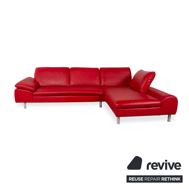 Willi Schillig Loop Leder Ecksofa Rot manuelle Funktion Recamiere Rechts