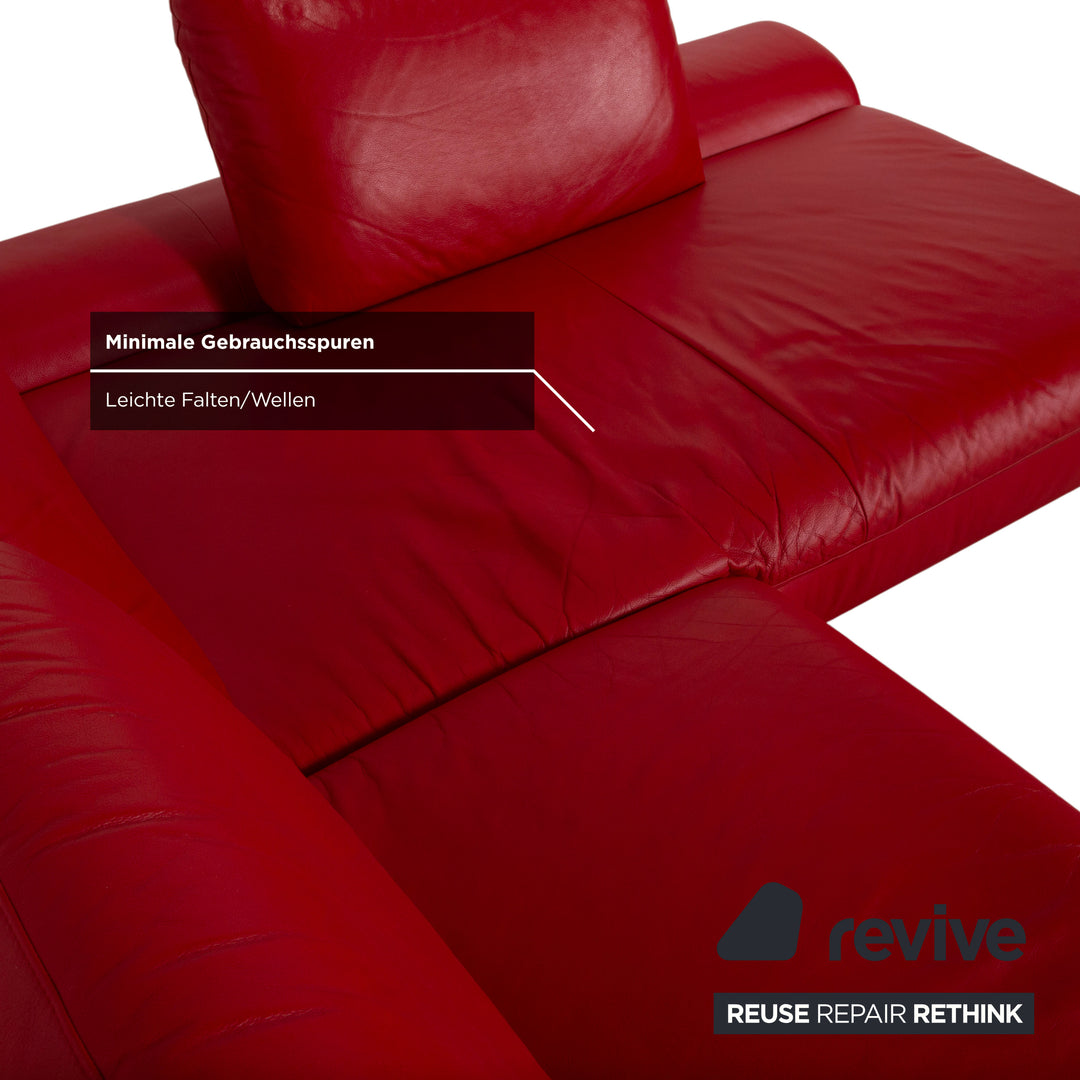 Willi Schillig Loop Leder Ecksofa Rot manuelle Funktion Recamiere Rechts