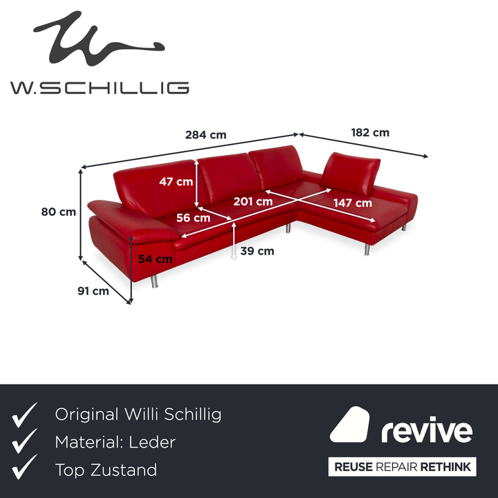 Willi Schillig Loop Leder Ecksofa Rot manuelle Funktion Recamiere Rechts