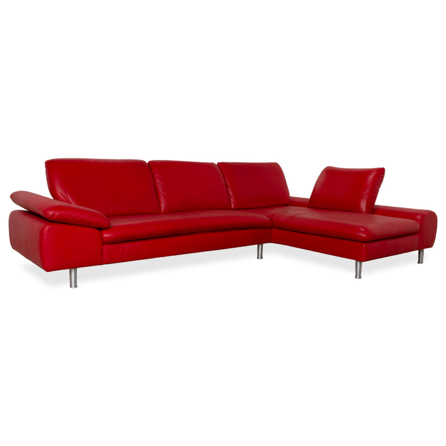 Willi Schillig Loop Leder Ecksofa Rot manuelle Funktion Recamiere Rechts