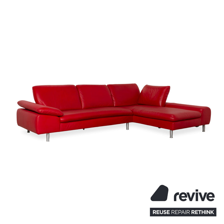 Willi Schillig Loop Leder Ecksofa Rot manuelle Funktion Recamiere Rechts