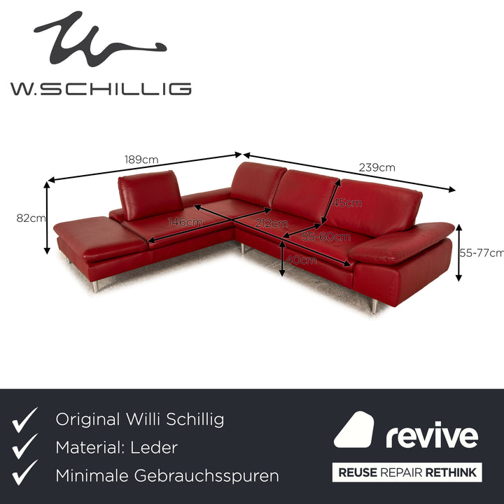 Willi Schillig Loop Leder Ecksofa Rot manuelle Funktion Recamiere Rechts Sofa Couch