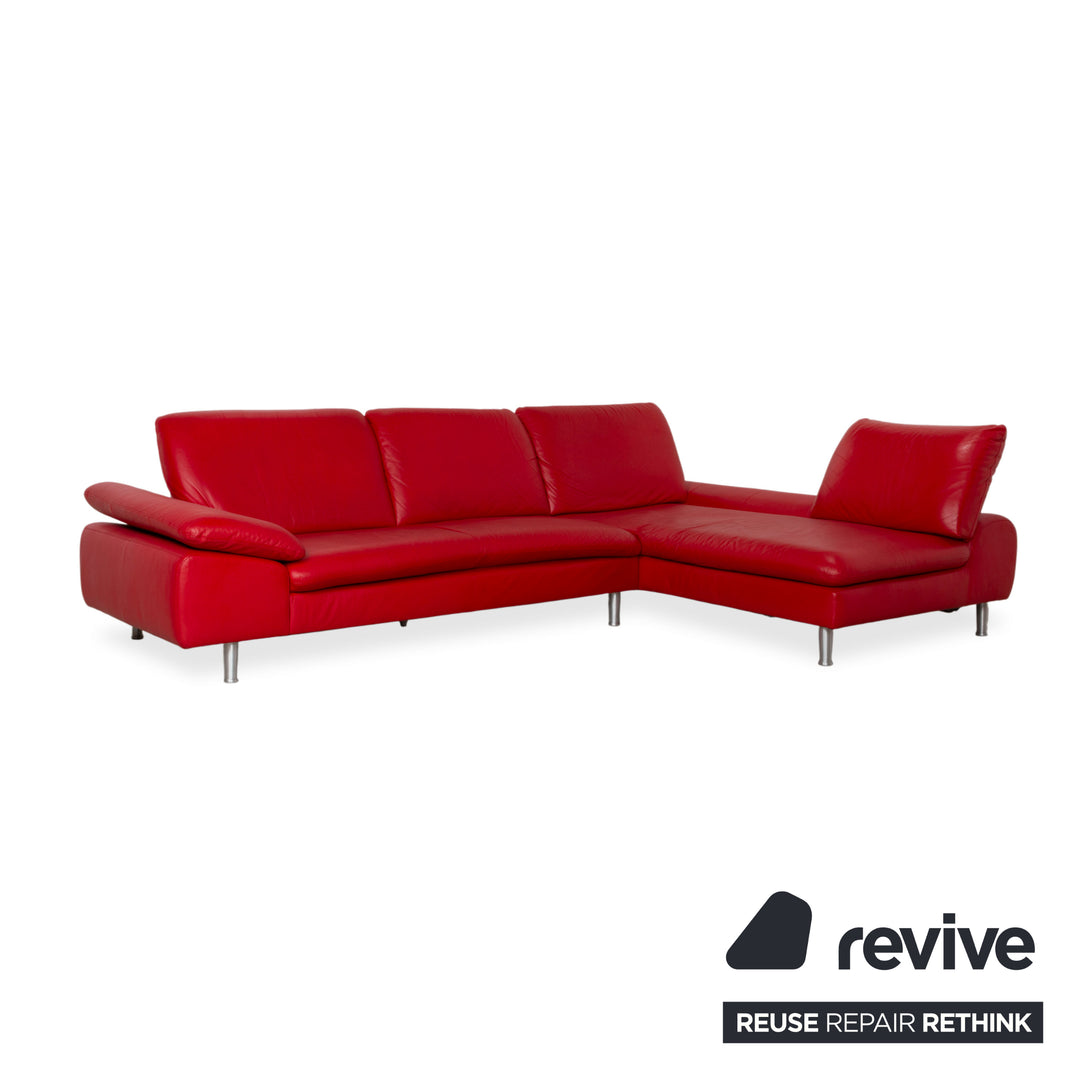 Willi Schillig Loop Leder Ecksofa Rot manuelle Funktion Recamiere Rechts