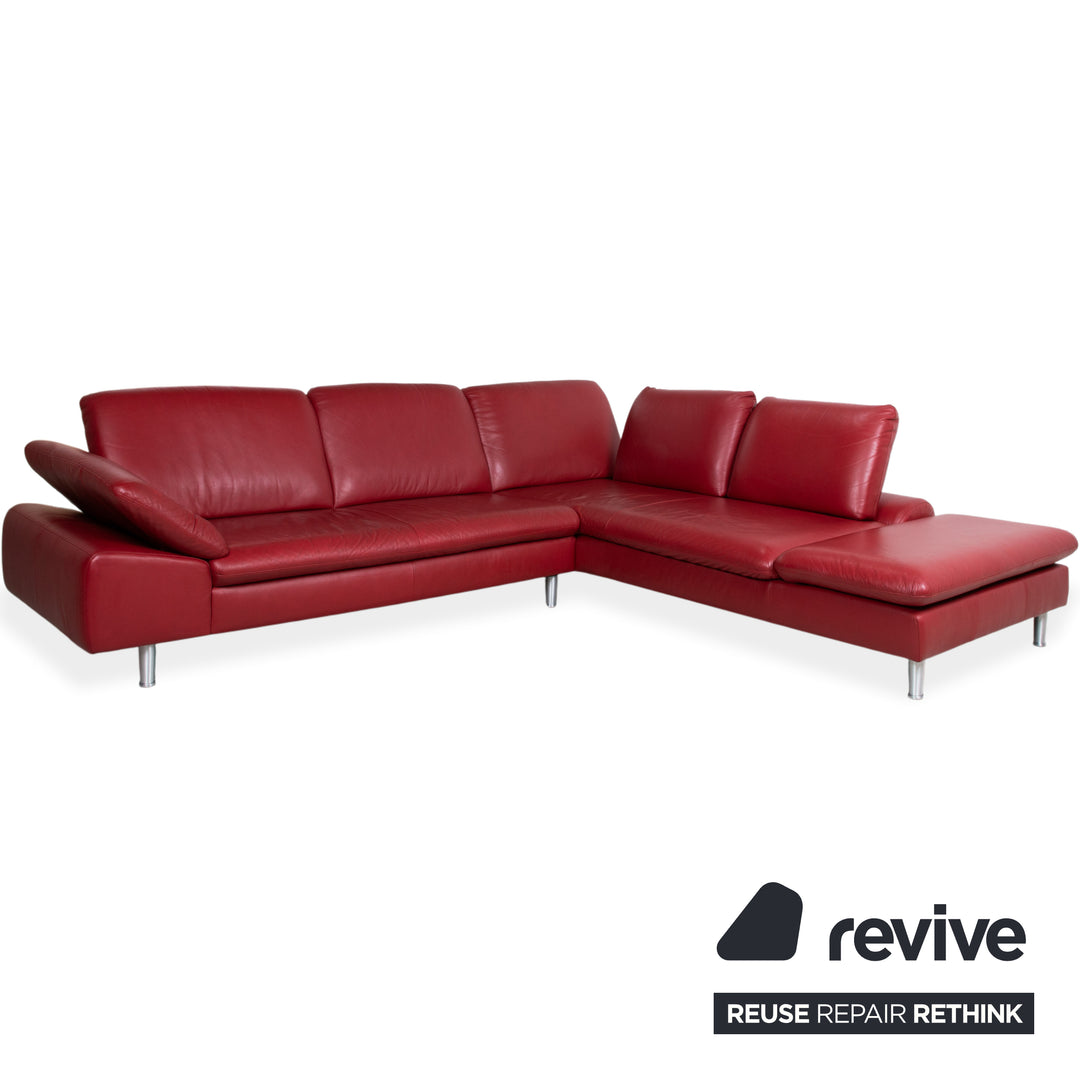 Willi Schillig Loop Canapé d'angle en cuir rouge fonction manuelle