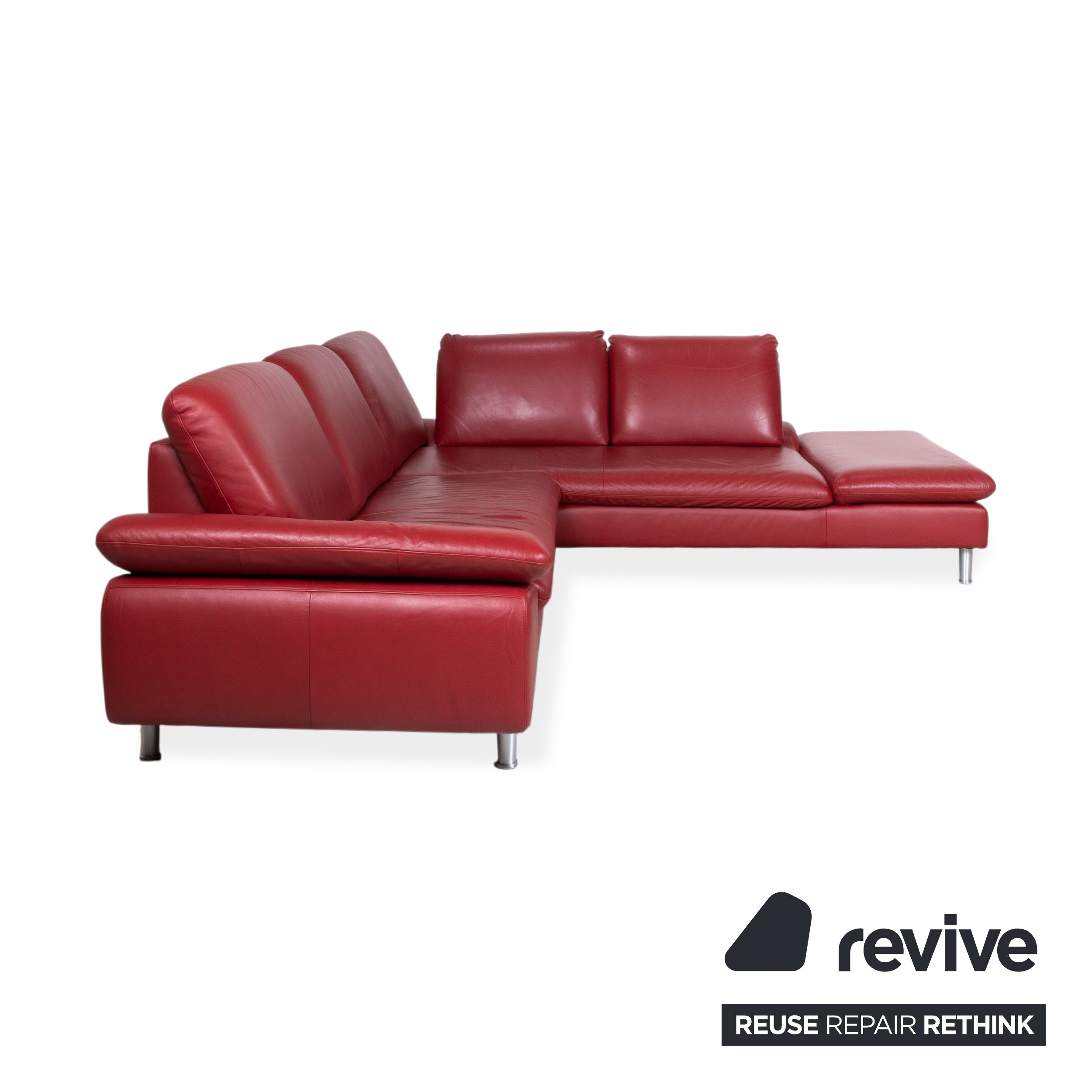 Willi Schillig Loop Canapé d'angle en cuir rouge fonction manuelle