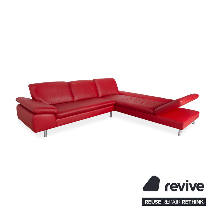 Willi Schillig Loop Canapé d'angle en cuir rouge fonction manuelle