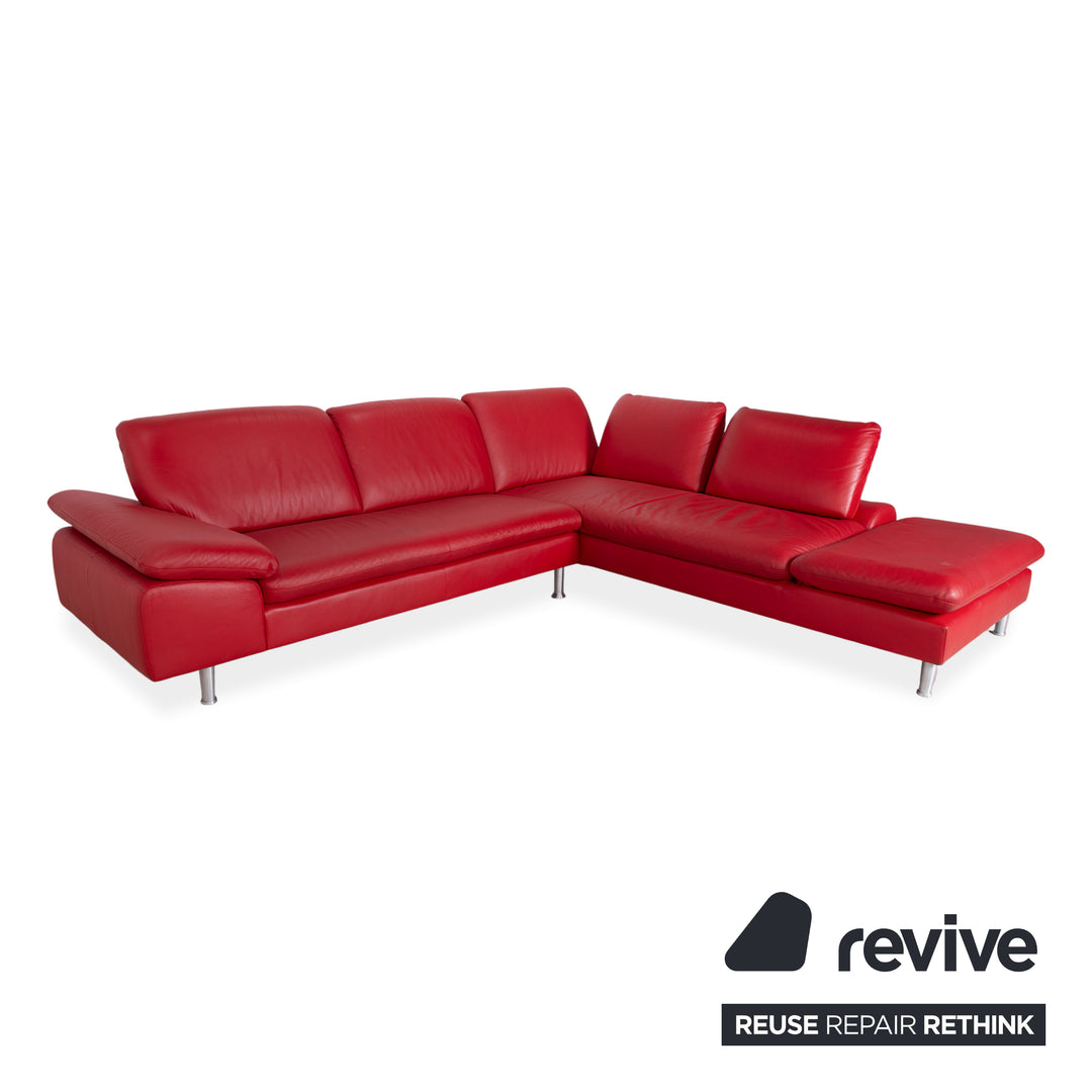 Willi Schillig Loop Canapé d'angle en cuir rouge fonction manuelle