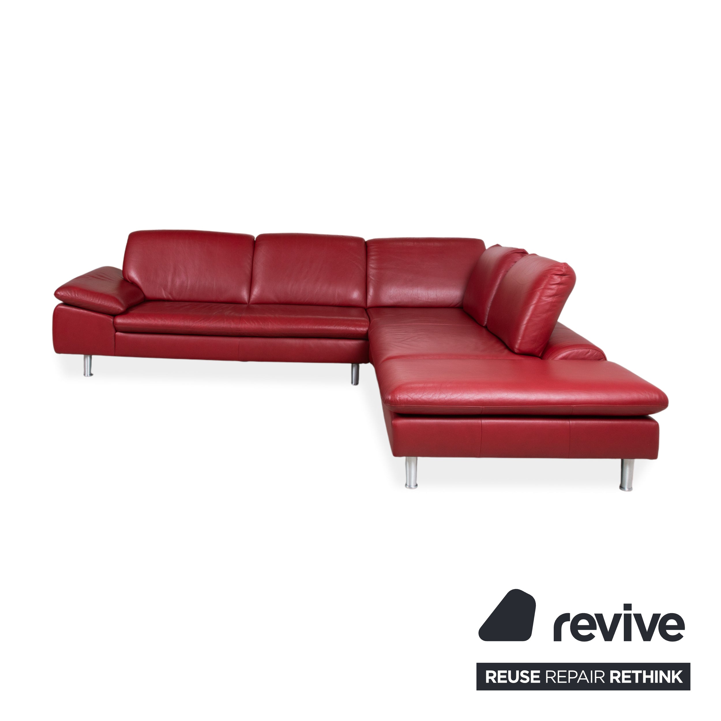 Willi Schillig Loop Canapé d'angle en cuir rouge fonction manuelle