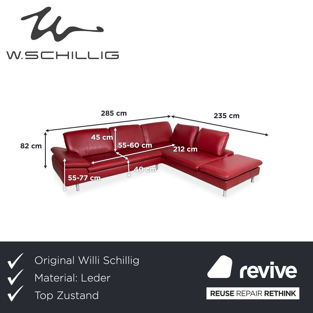 Willi Schillig Loop Canapé d'angle en cuir rouge fonction manuelle