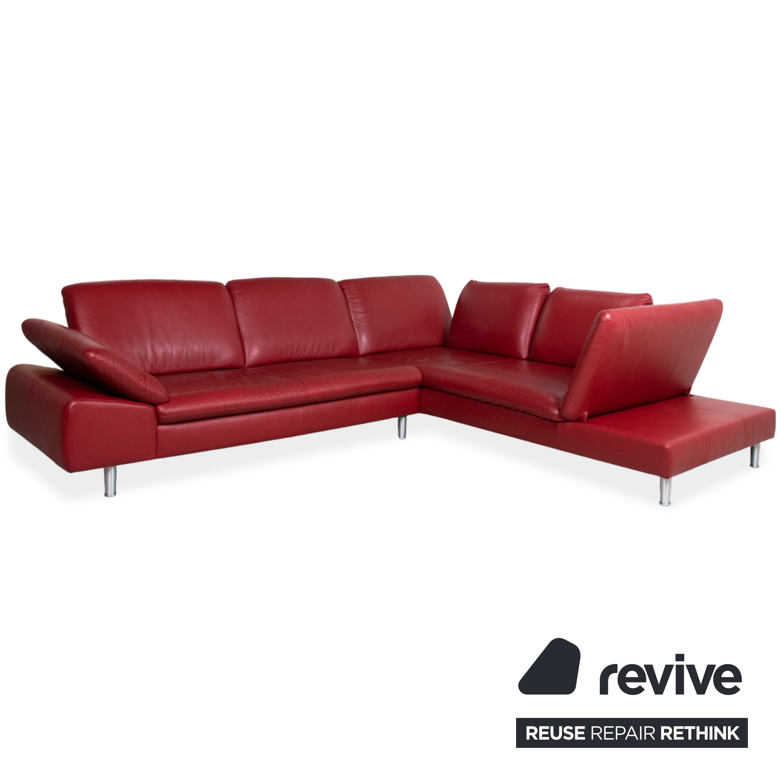 Willi Schillig Loop Canapé d'angle en cuir rouge fonction manuelle