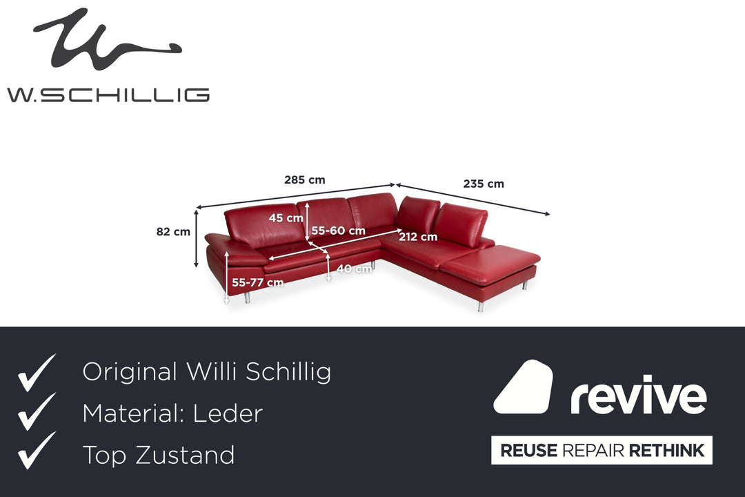 Willi Schillig Loop Leder Ecksofa Rot manuelle Funktion Sofa Couch