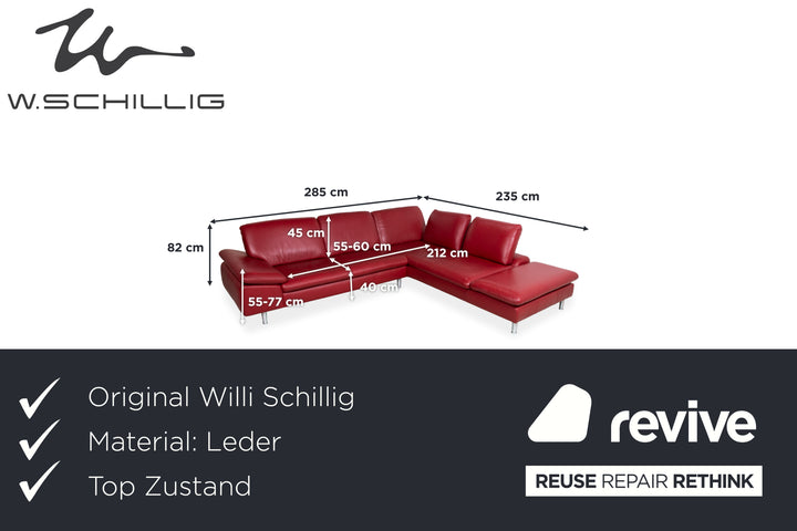 Willi Schillig Loop Leder Ecksofa Rot manuelle Funktion Sofa Couch