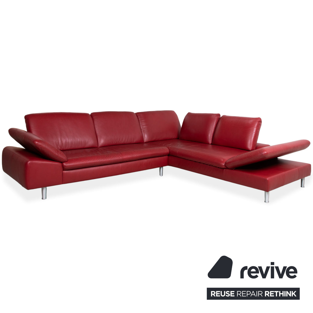 Willi Schillig Loop Canapé d'angle en cuir rouge fonction manuelle