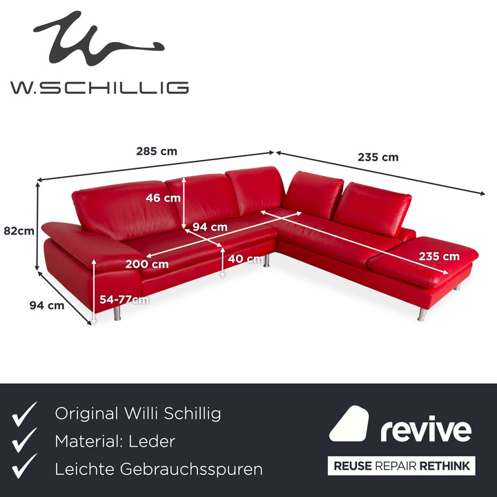 Willi Schillig Loop Canapé d'angle en cuir rouge fonction manuelle