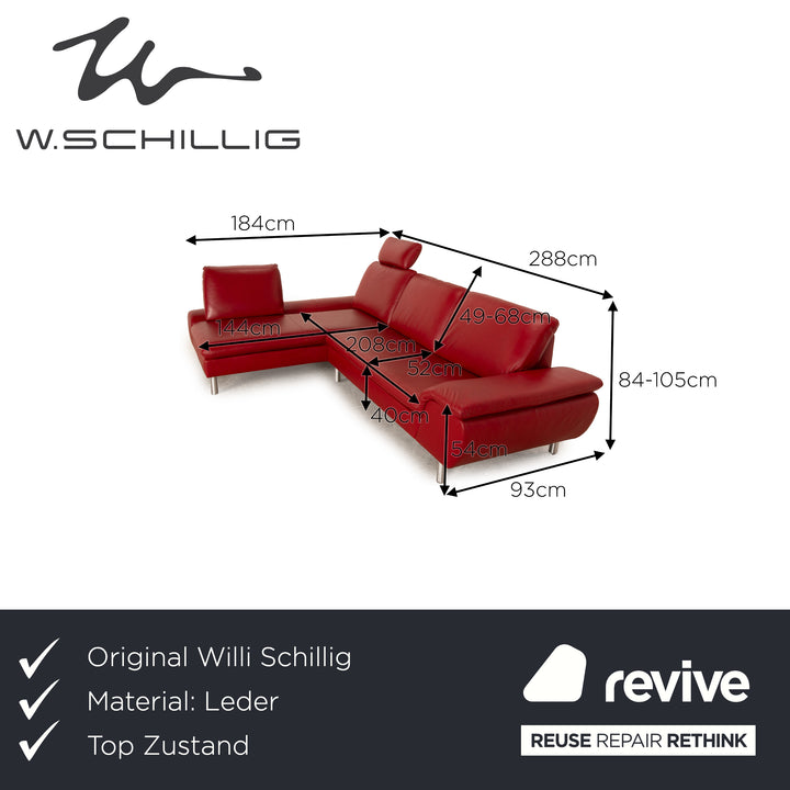 Willi Schillig Loop Leather Corner Sofa Red Recamiere Left Sofa Couch manual function