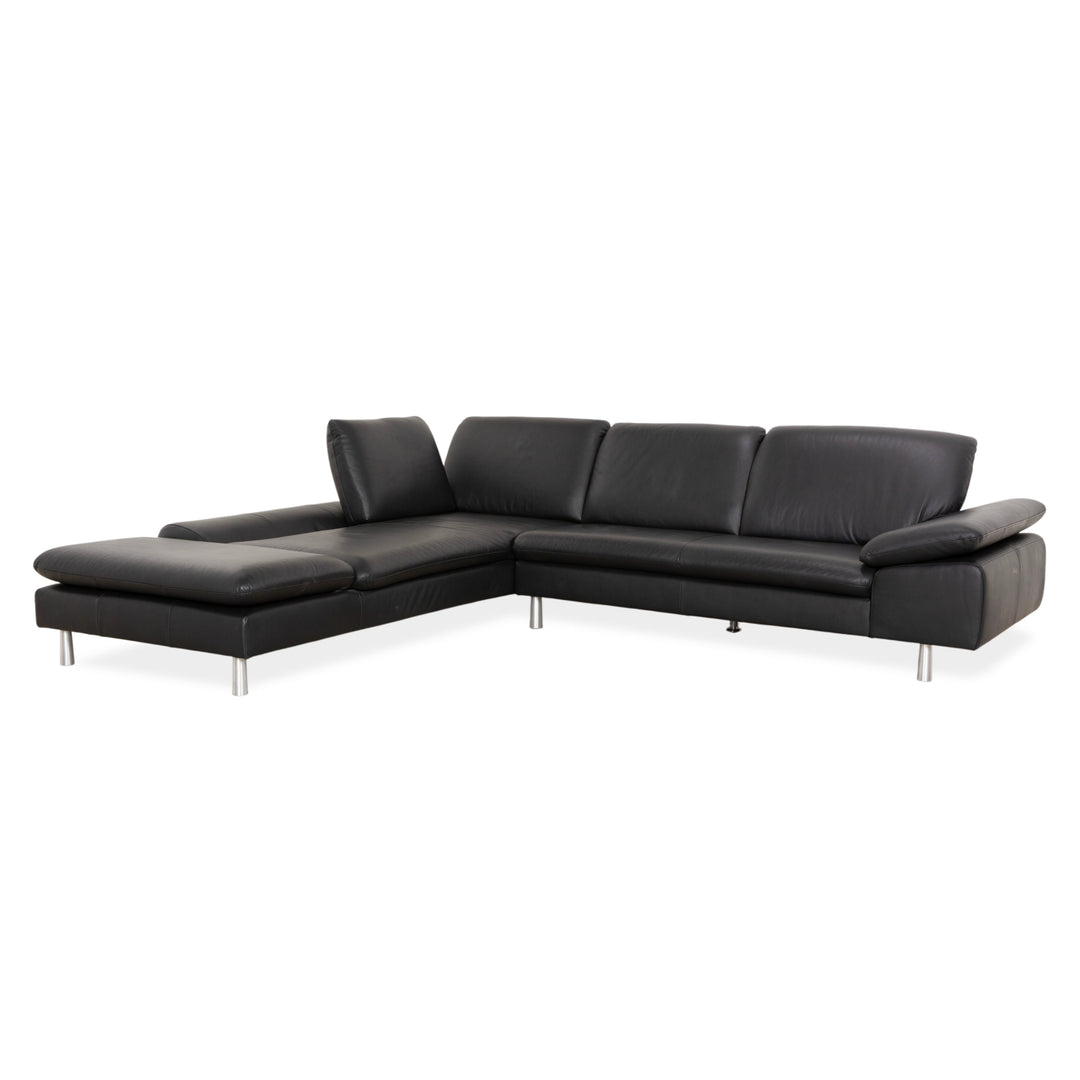 Willi Schillig Loop Leather Corner Sofa Black Anthracite Sofa Couch Manual Function