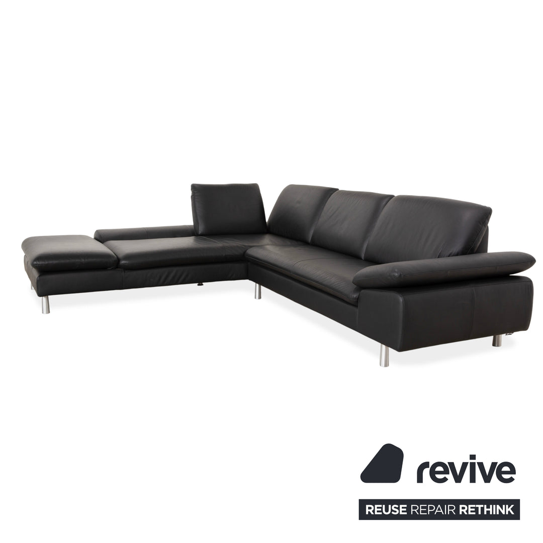 Willi Schillig Loop Leather Corner Sofa Black Anthracite Sofa Couch Manual Function