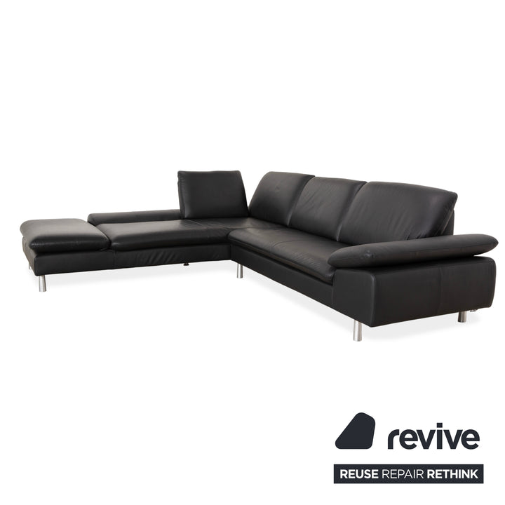 Willi Schillig Loop Leather Corner Sofa Black Anthracite Sofa Couch Manual Function