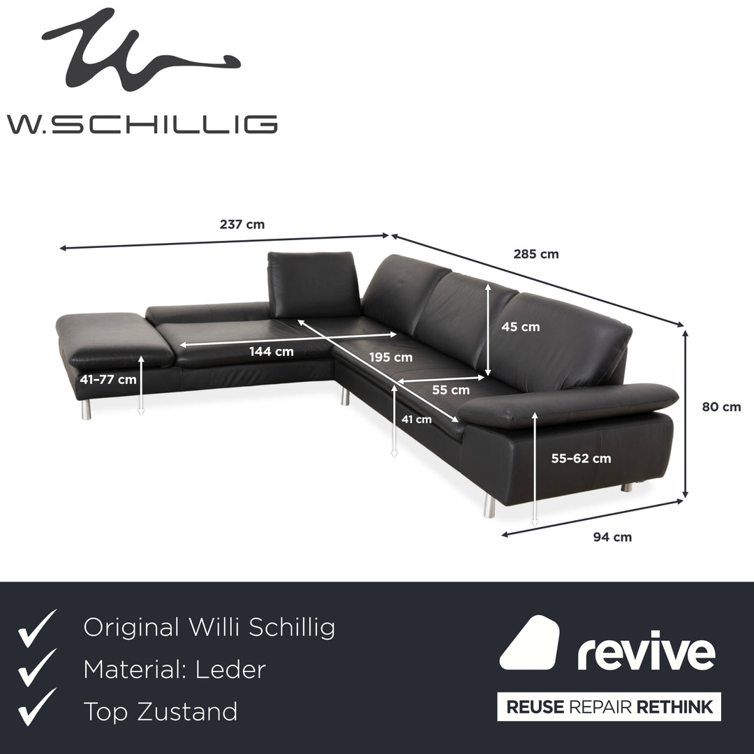 Willi Schillig Loop Leather Corner Sofa Black Anthracite Sofa Couch Manual Function