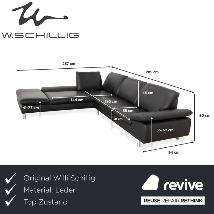 Willi Schillig Loop Leather Corner Sofa Black Anthracite Sofa Couch Manual Function