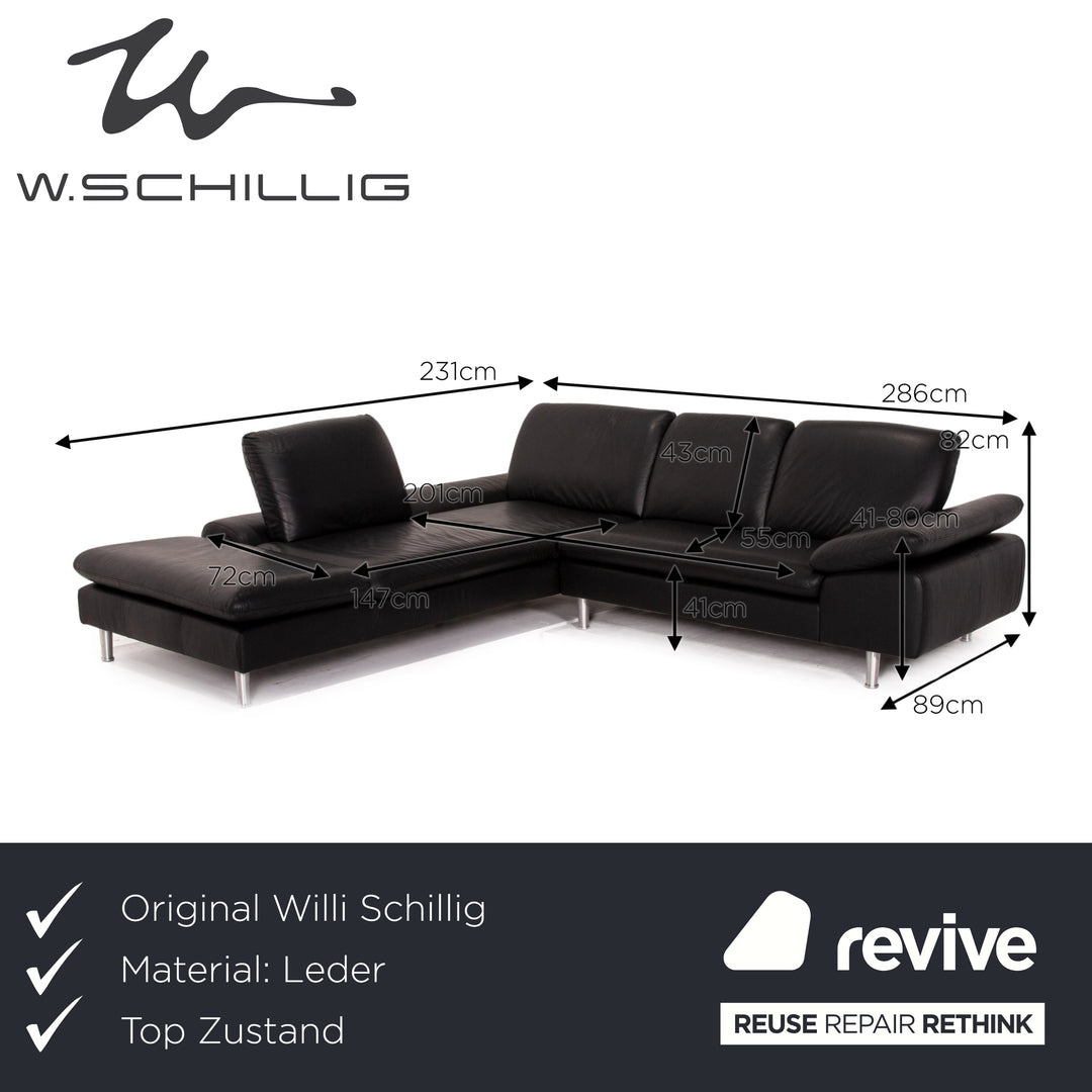 Willi Schillig Loop Leather Corner Sofa Black Function Couch #14834