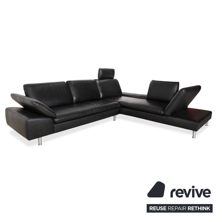 Canapé d'angle en cuir bouclé noir Willi Schillig, canapé à réglage manuel