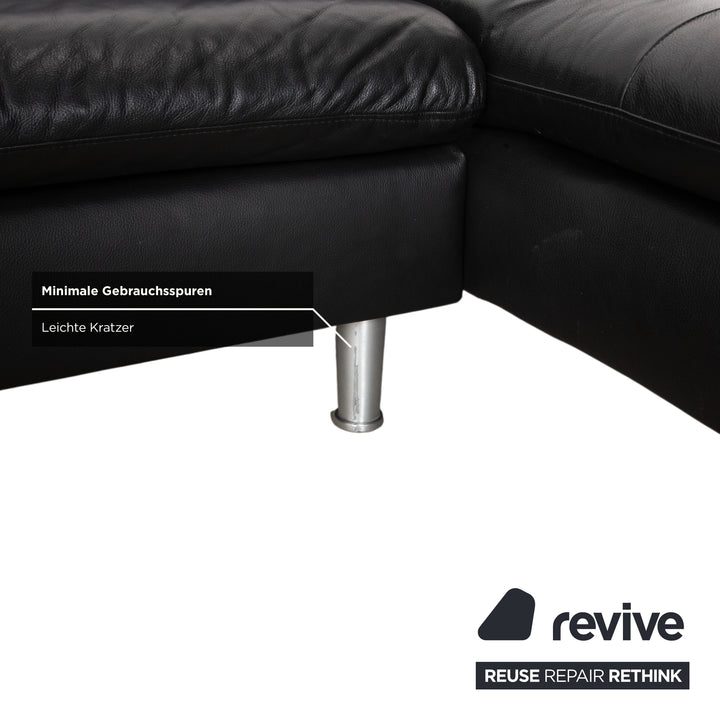 Canapé d'angle en cuir bouclé noir Willi Schillig, canapé à réglage manuel