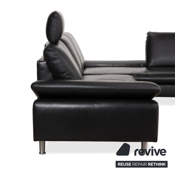 Canapé d'angle en cuir bouclé noir Willi Schillig, canapé à réglage manuel